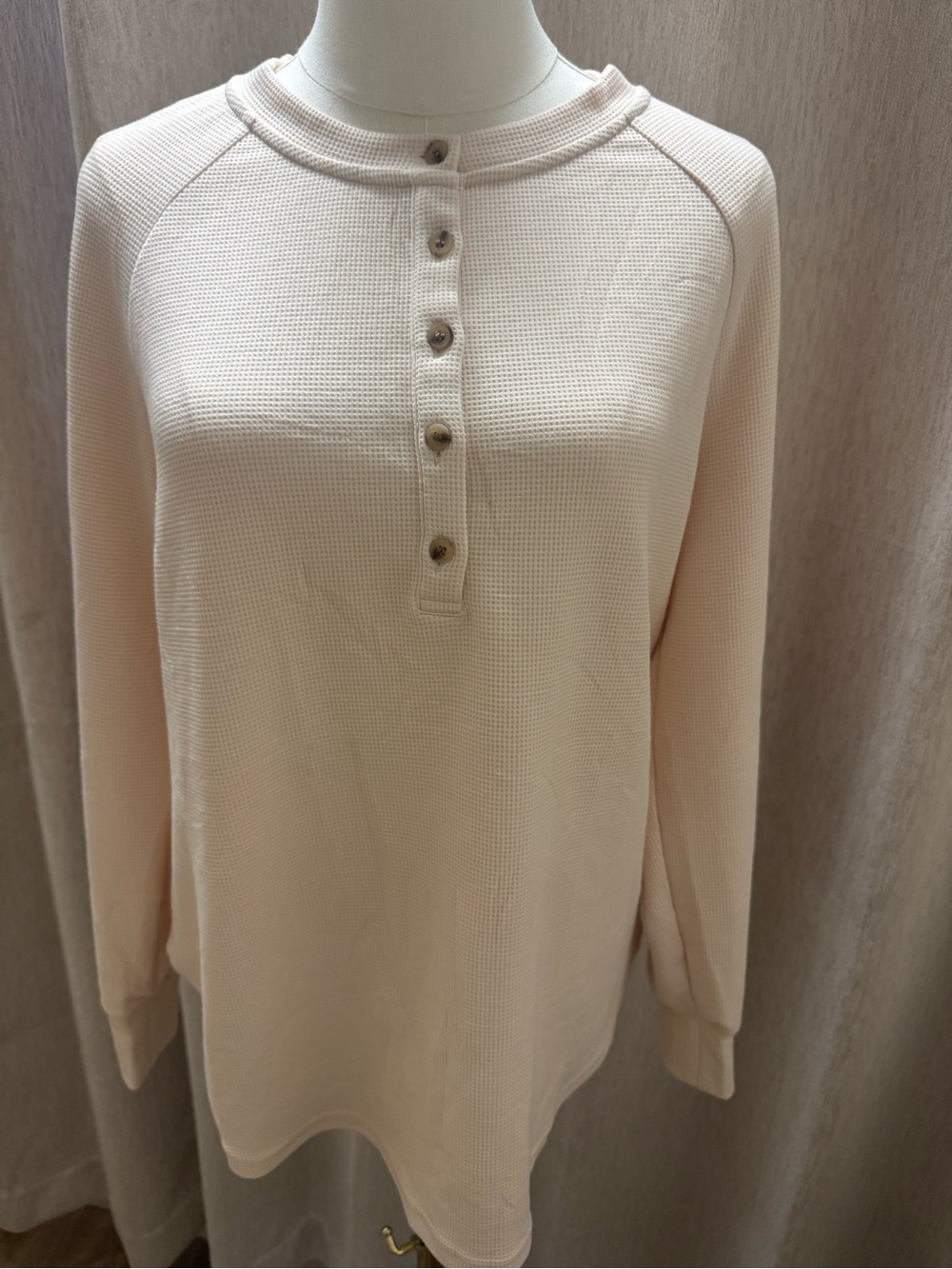 #74 Pretty Garden Long Sleeve Waffle Knit Shirts Casual Button V Neck Beige - Picture 4 of 6